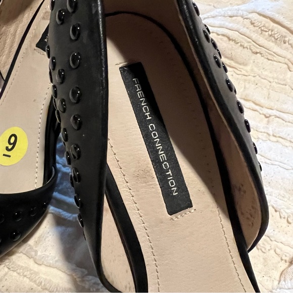 French Connection Black Vegan Leather Forever Studded Pointy Toe Pumps Heels - Picture 7 of 14